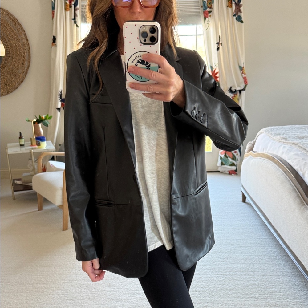 Zara faux leather menswear style blazer in black size small
